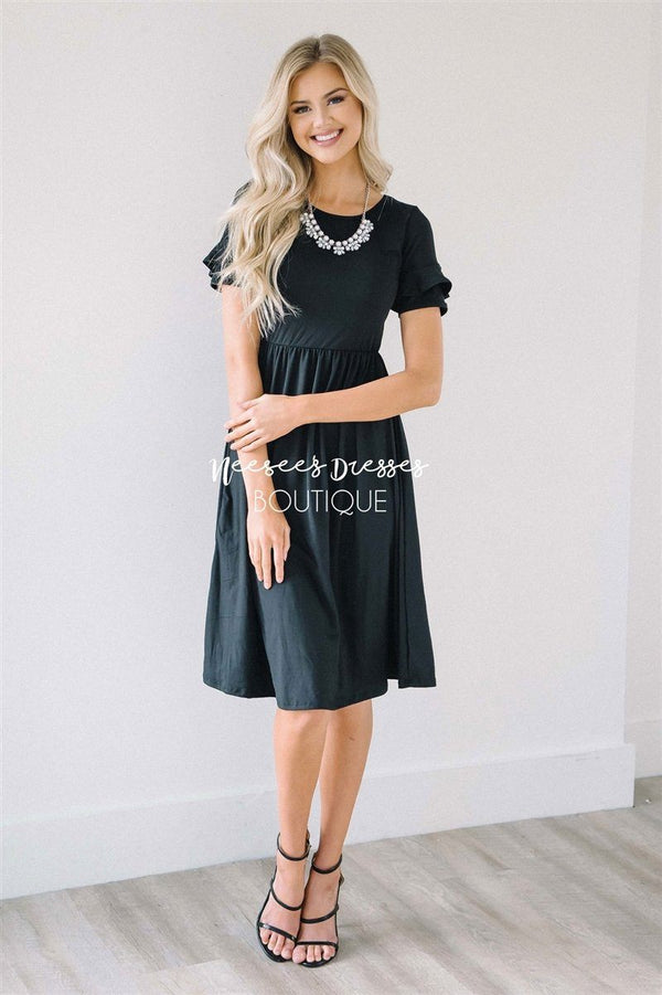 Black Ruffle Sleeve Modest Summer Dress | Cute Modest Clothes | Modest ...
