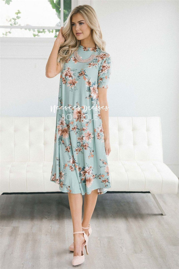 Mint Floral Swing Dress | Best Online Modest Boutique for Dresses ...