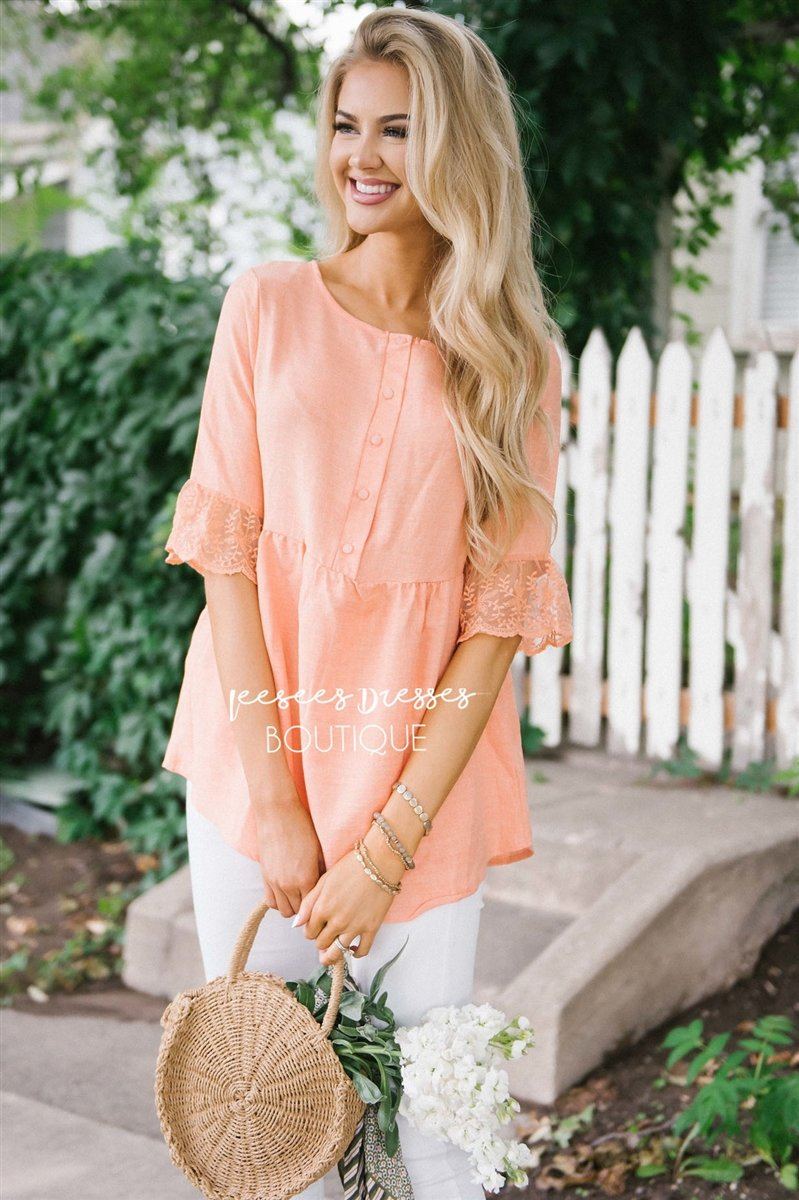 Button Front Lace Bell Sleeve Top