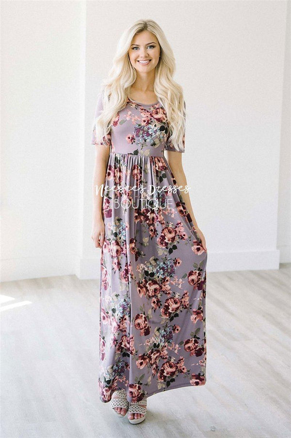 Dusty Lilac Floral Spring Modest Maxi Dress Church | Beautiful Modest ...