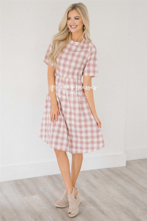 Dusty Pink and White Plaid Sundress | Modest Bridesmaids Dresses ...