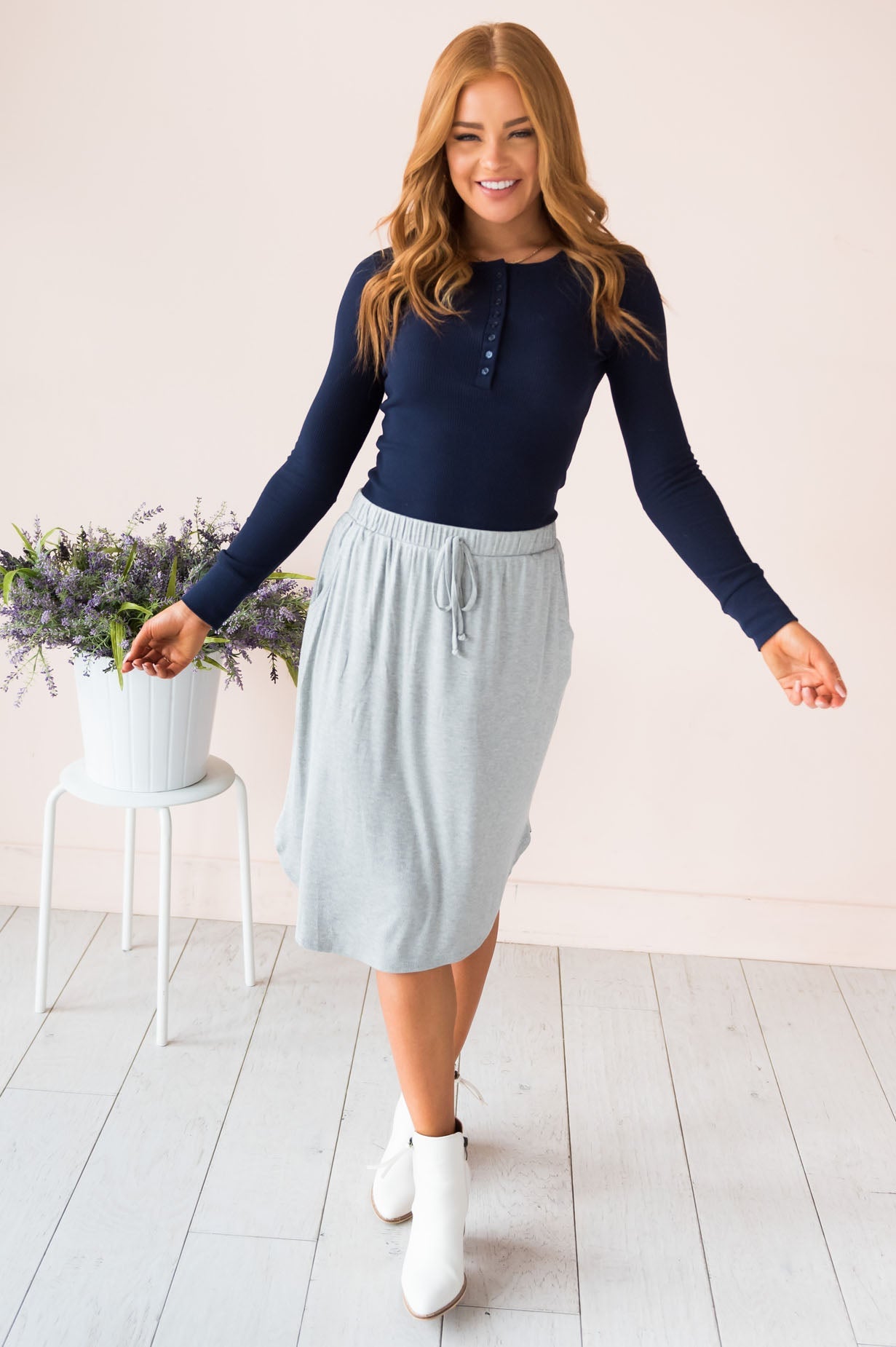 Well Wishes Modest Ribbed Jersey Skirt