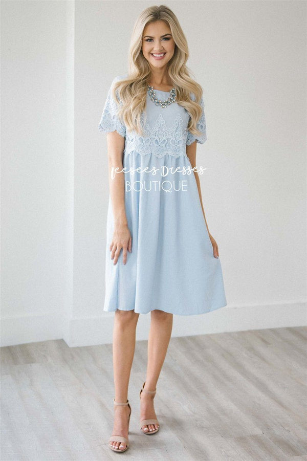 Soft Periwinkle Lace Insert Dress | Modest Bridesmaids Dresses | Buy ...
