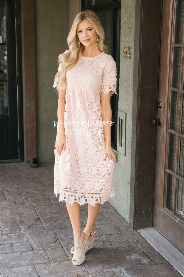 Pink Lace Nursing Friendly Modest Dress | Modest Bridesmaids Dresses ...