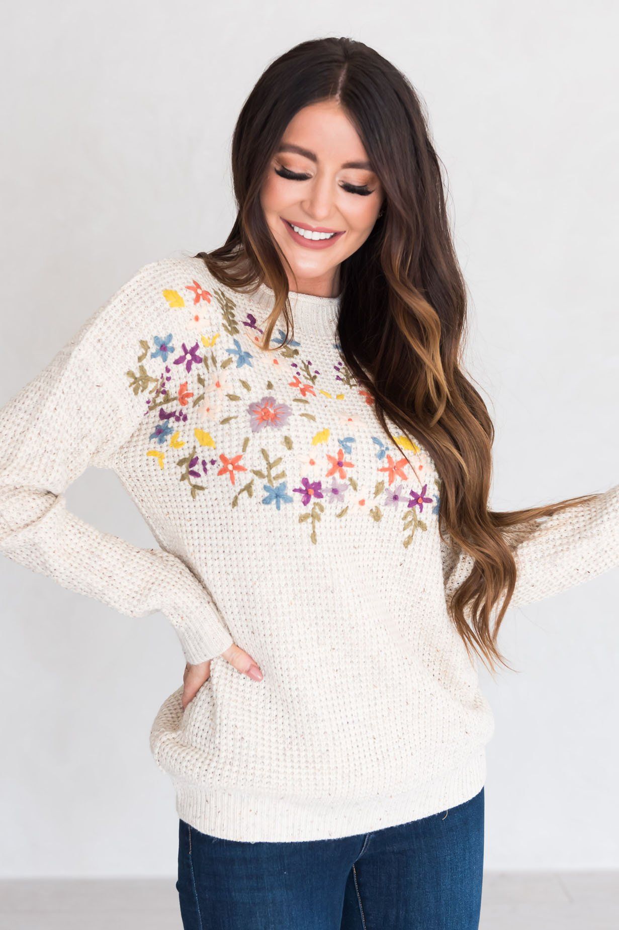 Born To Bloom Modest Sweater