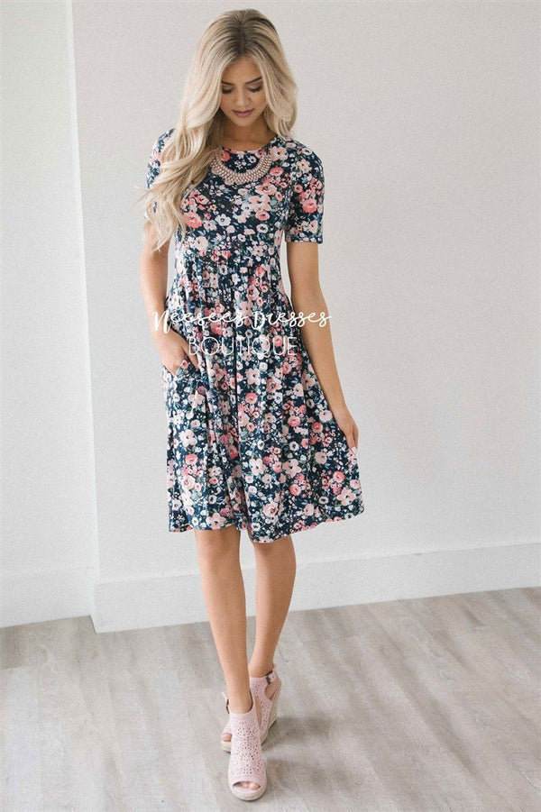 Navy Floral Garden Summer Dress | Best Place To Buy Modest Dress Online ...