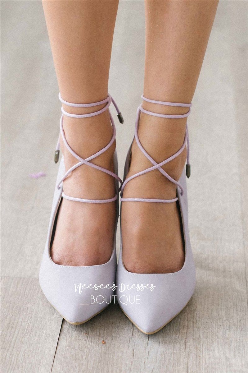 Soft Lilac Lace Up Heels | Cute 