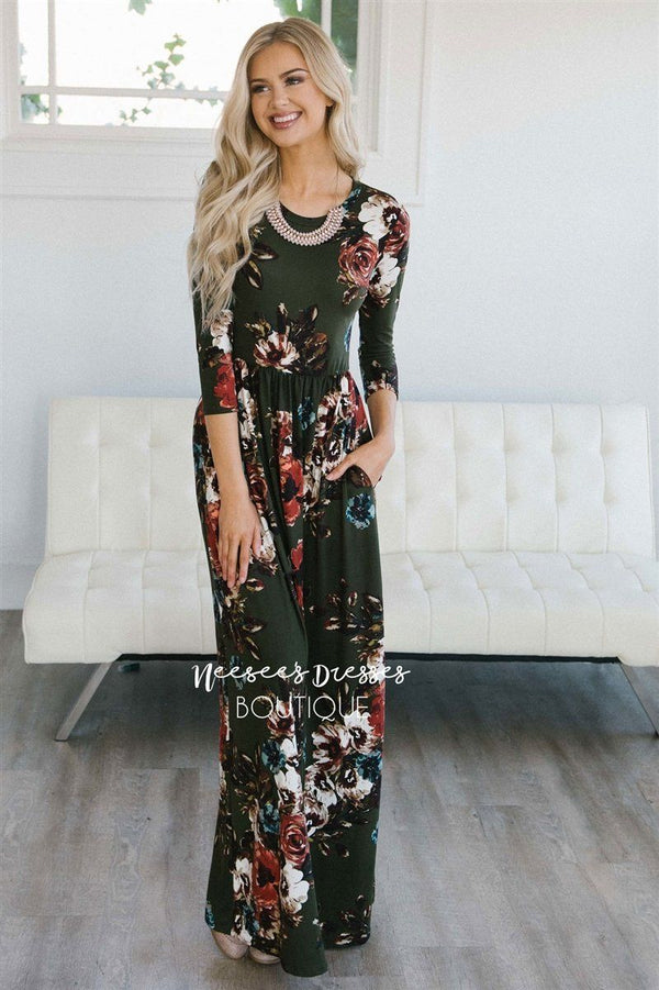 Olive Watercolor Floral Maxi Modest Dress | Best and Affordable Modest ...