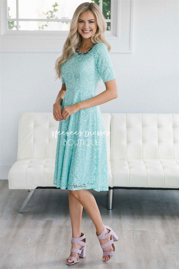 Pretty Mint Lace Modest Dress | Modest Bridesmaids Dresses with Sleeves ...