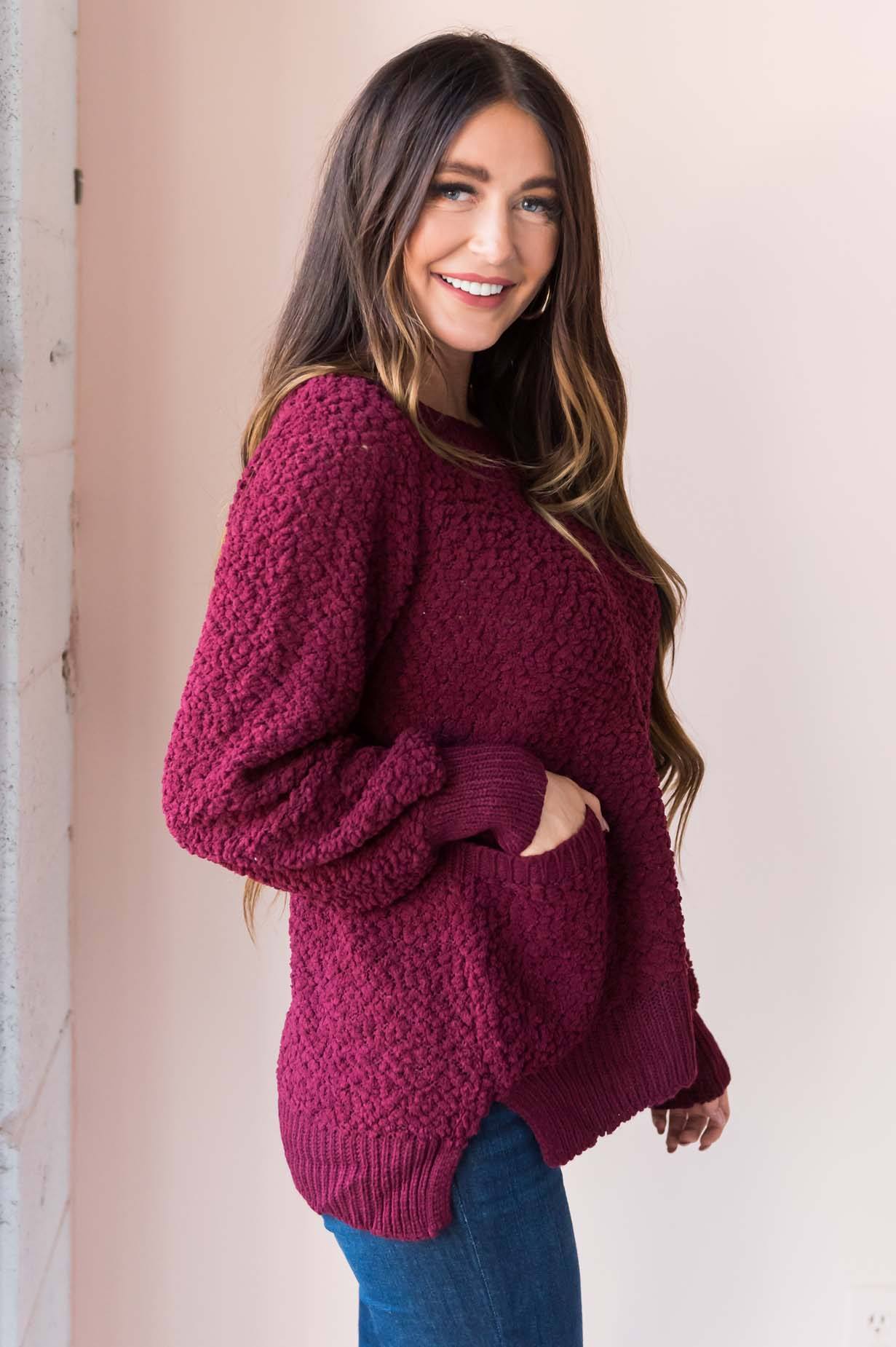 Chill Cutie Modest Popcorn Knit Sweater