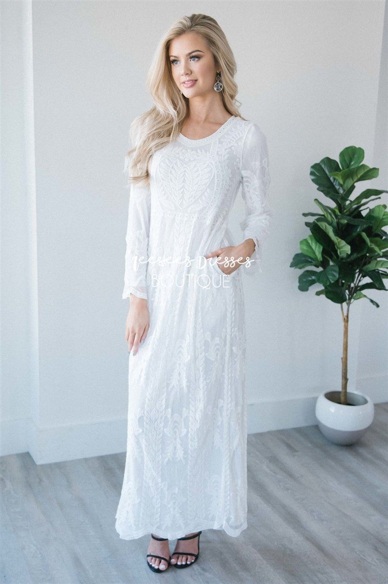 white full length gowns with sleeves