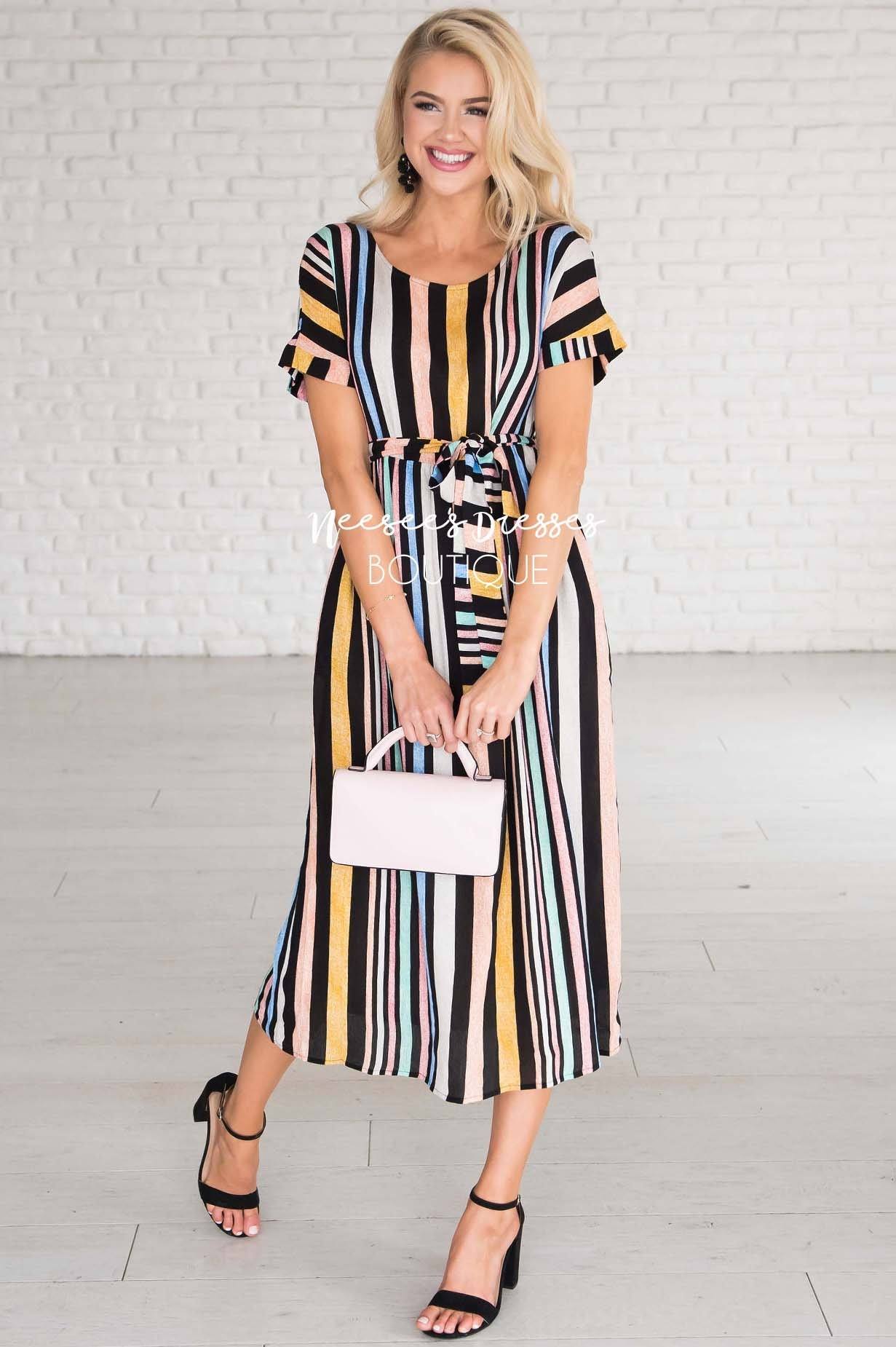 Pastel Striped Modest Dress | Best Online Boutique - NeeSee's Dresses