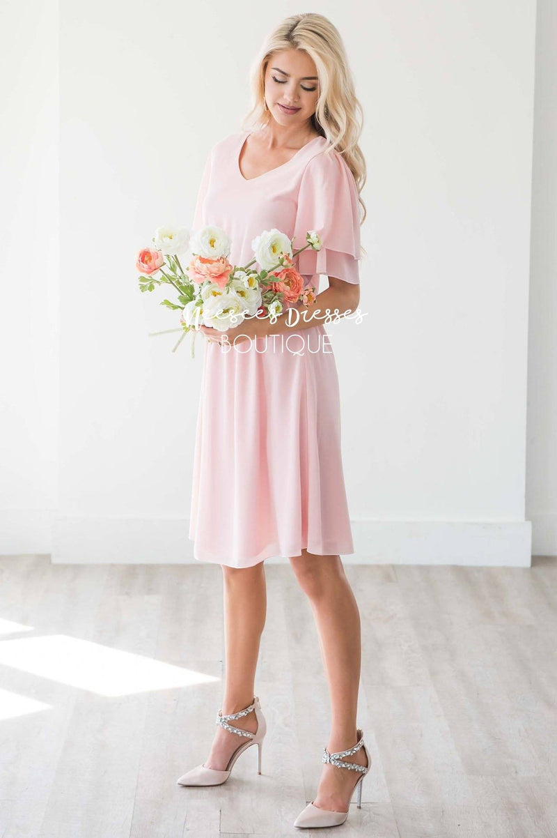 Blush Pink Chiffon Dress | Modest Bridesmaids Dresses - NeeSee's Dresses
