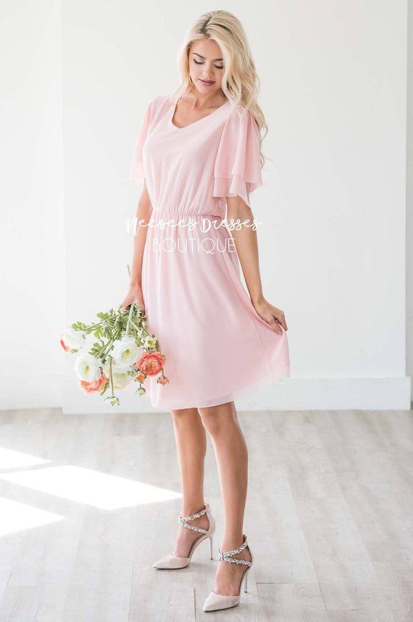 Blush Pink Chiffon Dress Modest Bridesmaids Dresses Neesees Dresses 3114