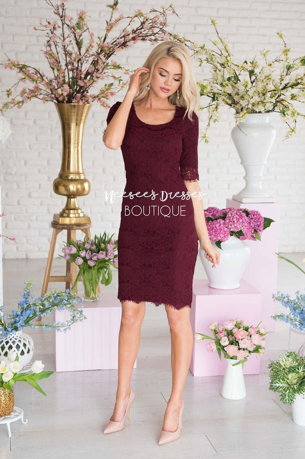Burgundy Lace Modest Church Dress | Best and Affordable Modest Boutique ...