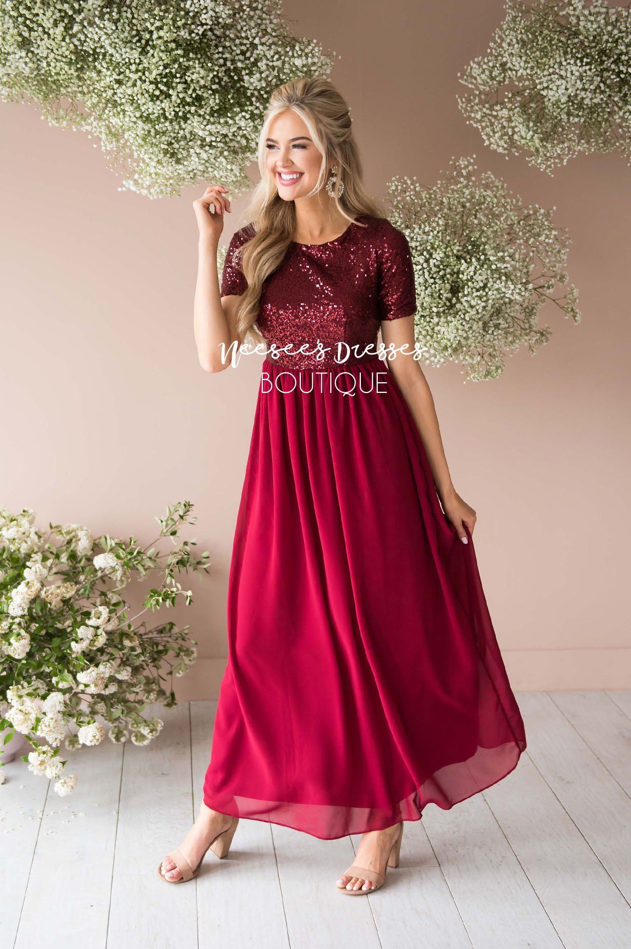 maroon modest dress