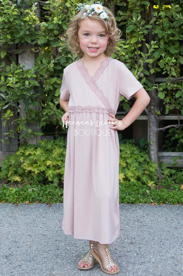 Dusty Rose Wrap Lace Mommy and Me Modest Dress | Best and Affordable ...