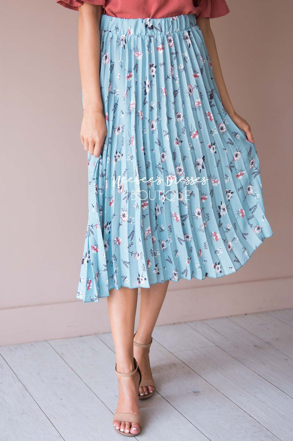 Dusty Teal Floral Accordion Skirt Modest Bottoms | Best and Affordable ...