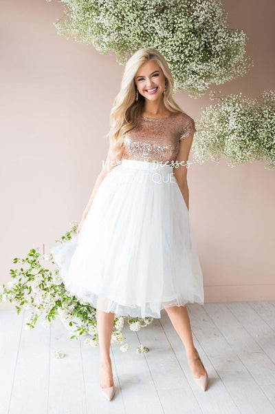 sequin top tulle bottom dress