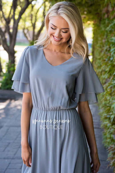 gray chiffon maxi dress