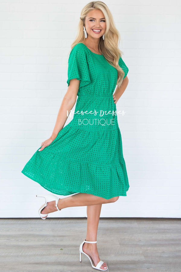 Kelly Green Eyelet Modest Church Dress | Best and Affordable Modest ...