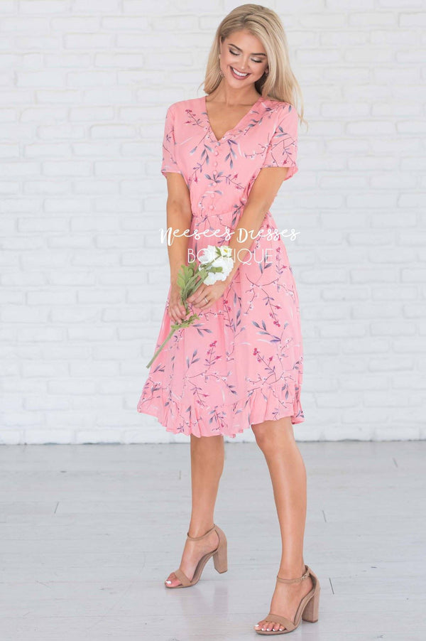 Watermelon Pink Floral Modest Dress | Best and Affordable Modest ...
