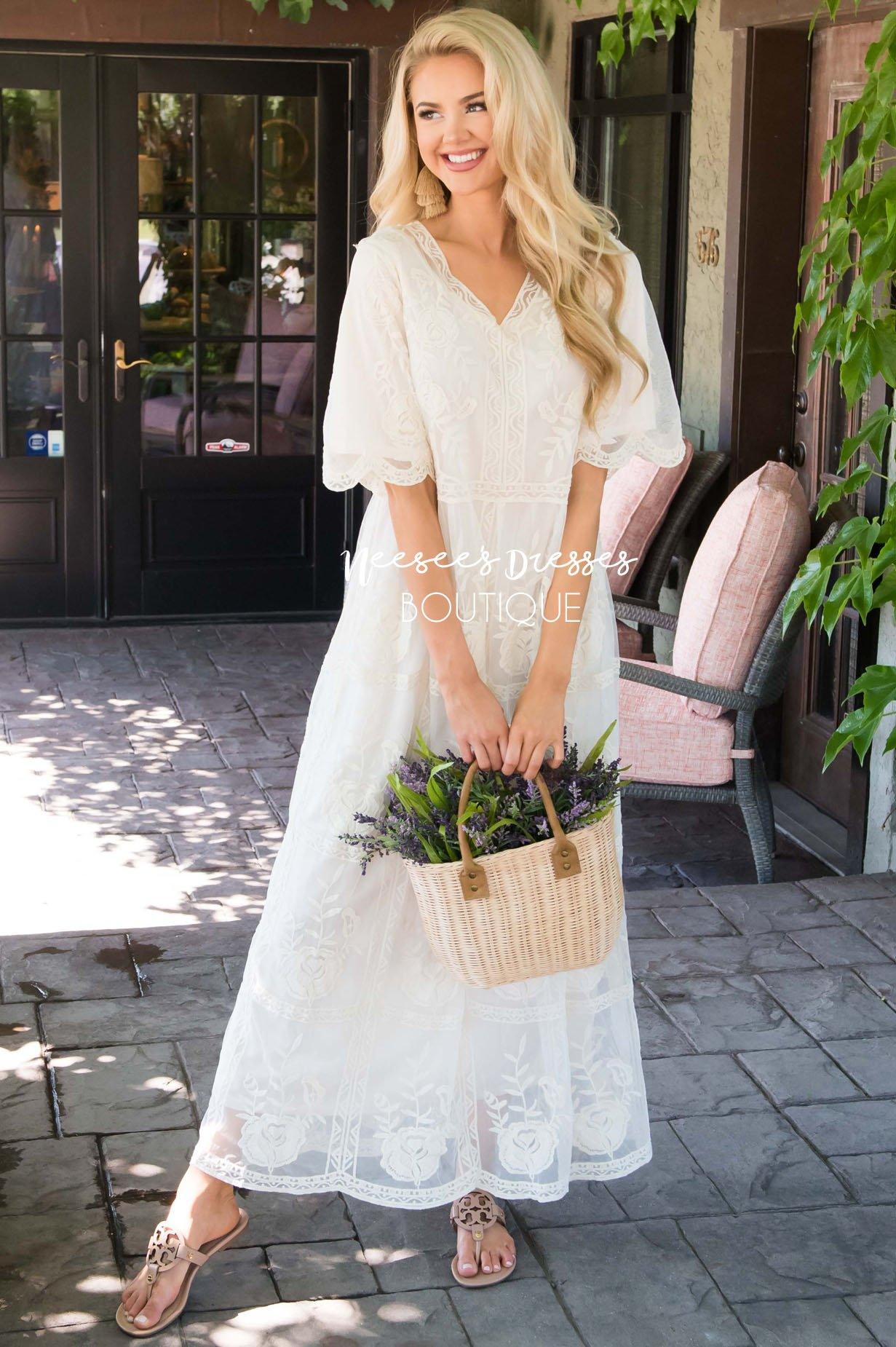 Cream Lace Modest Dress | Modest Dress for Bridesmaids | Cute Modest ...
