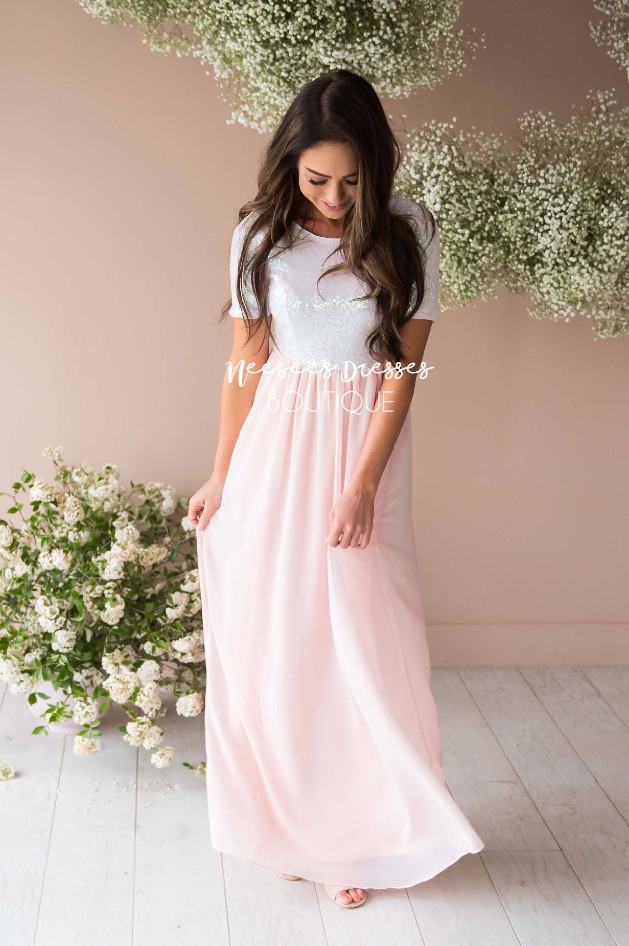 white and light pink dress