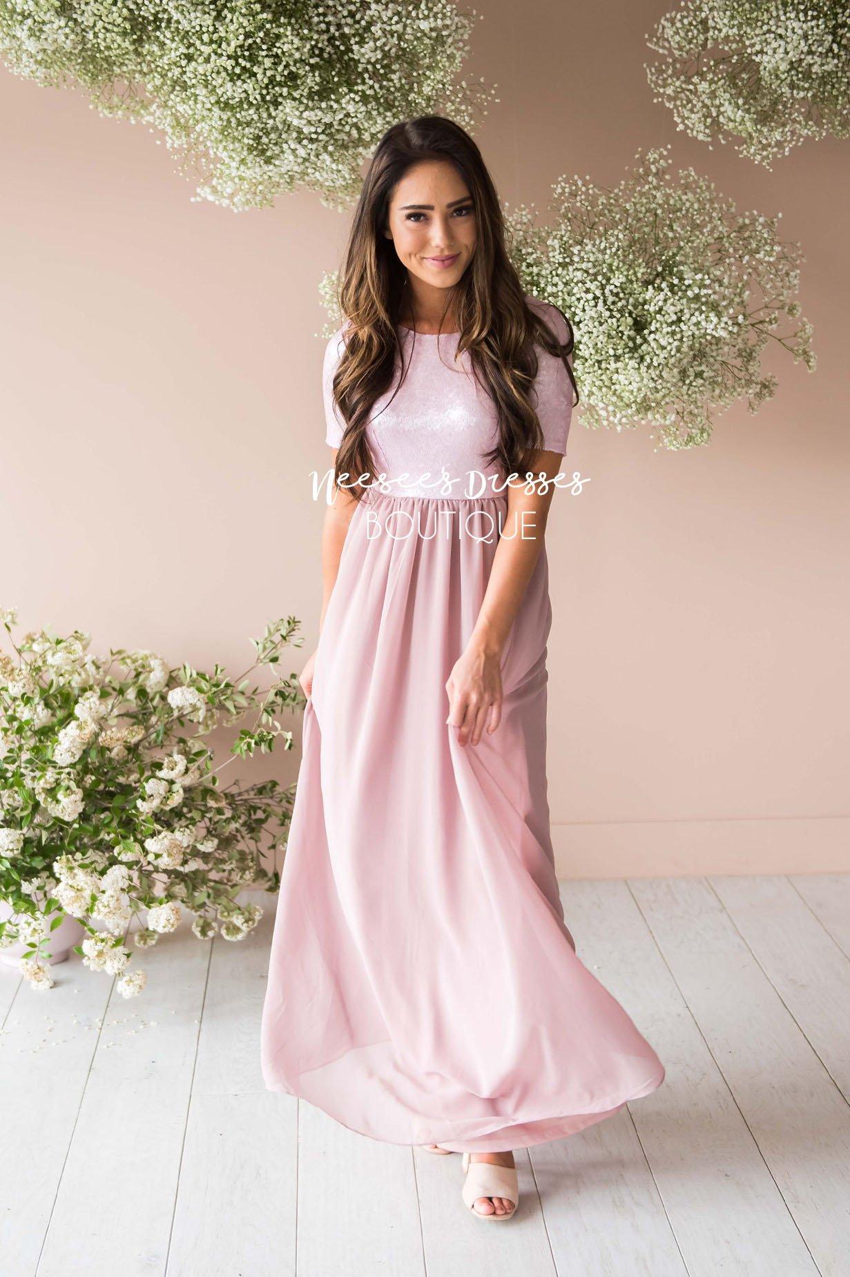 dusky pink maxi bridesmaid dress