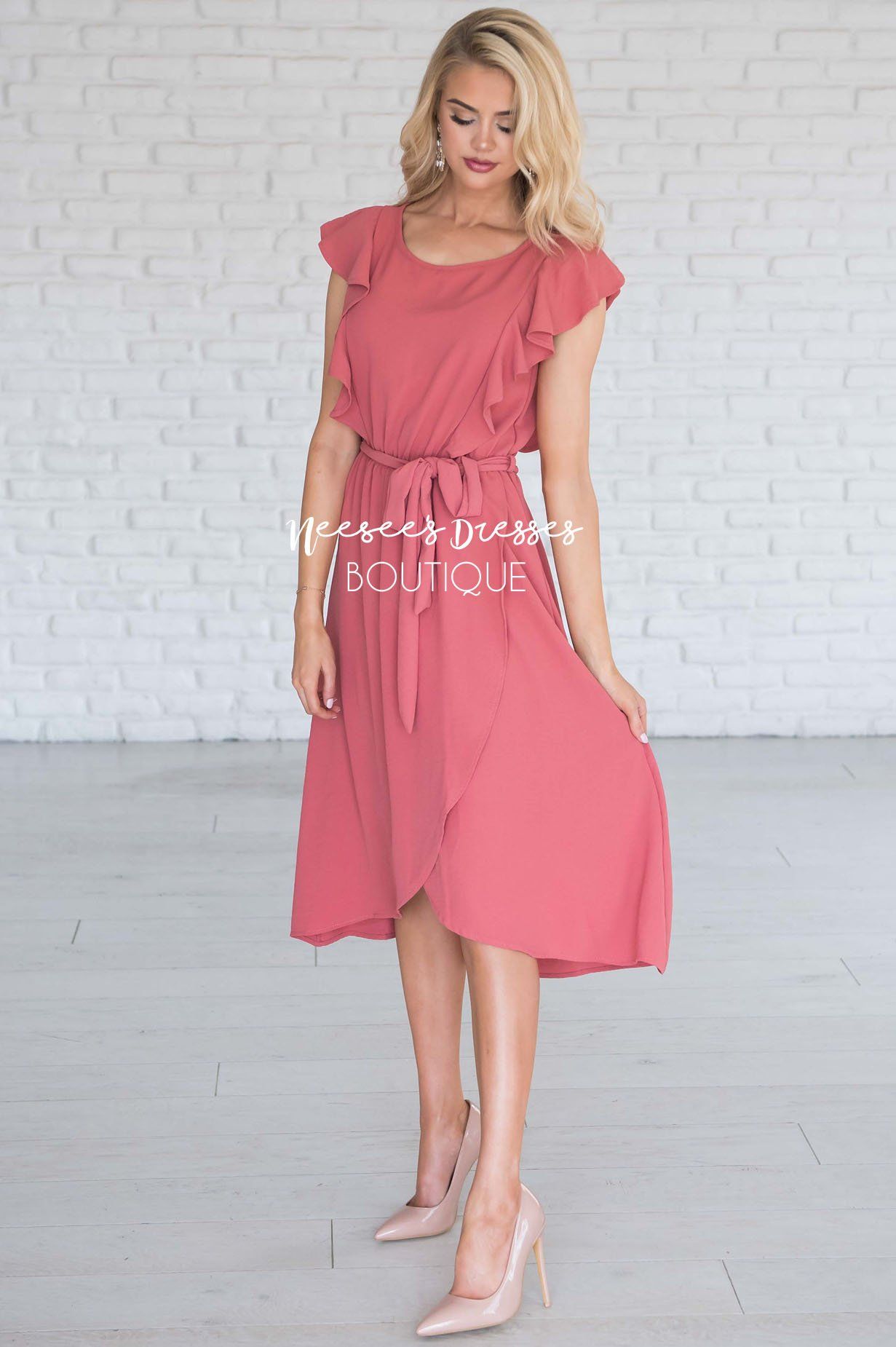 Mauve Flutter Sleeve Modest Dress | Best Place To Buy Modest Dresses ...