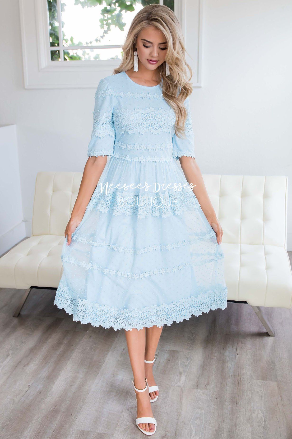 modest light blue dress