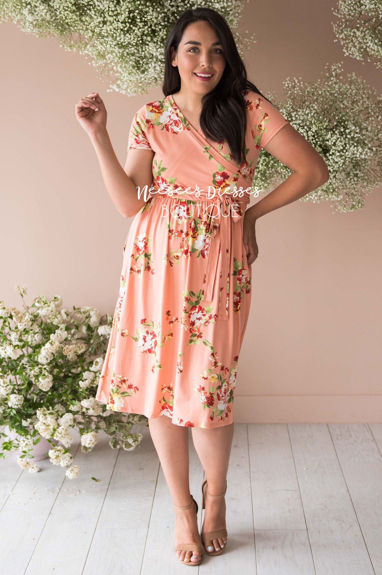 Peach Floral Modest Church Dress | Best and Affordable Modest Boutique ...