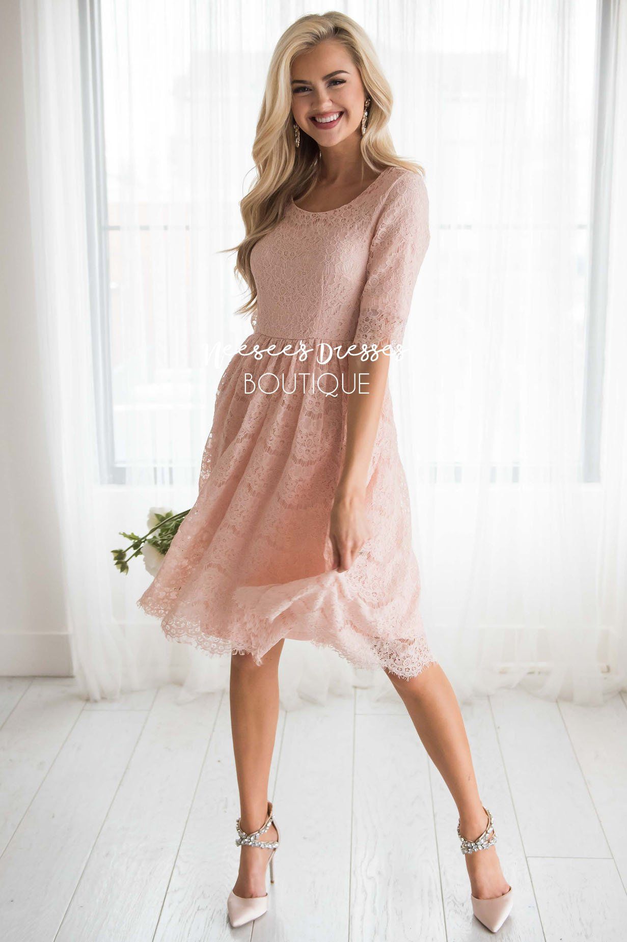 Light Pink Lace Modest Church Dress | Best and Affordable Modest ...