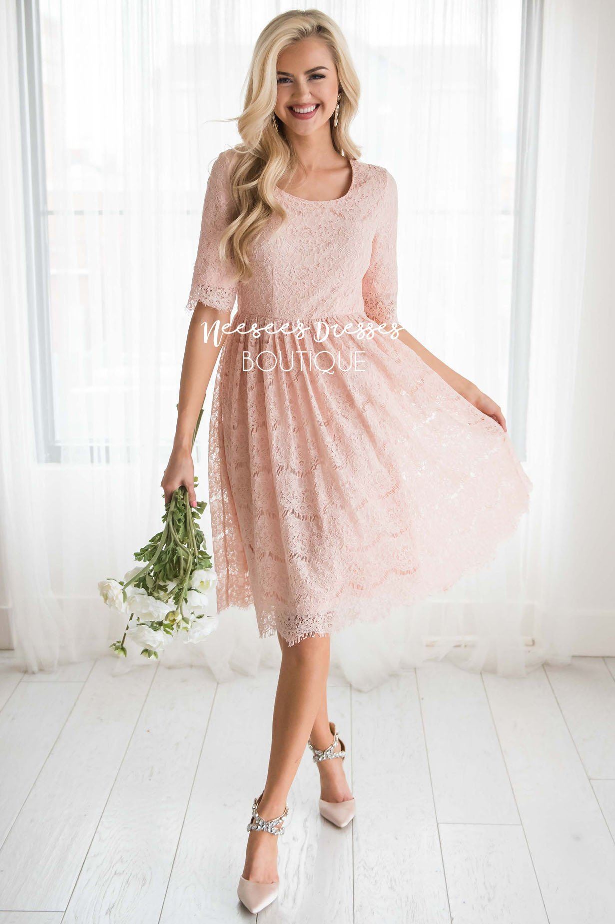 Light Pink Lace Modest Church Dress | Best and Affordable Modest ...