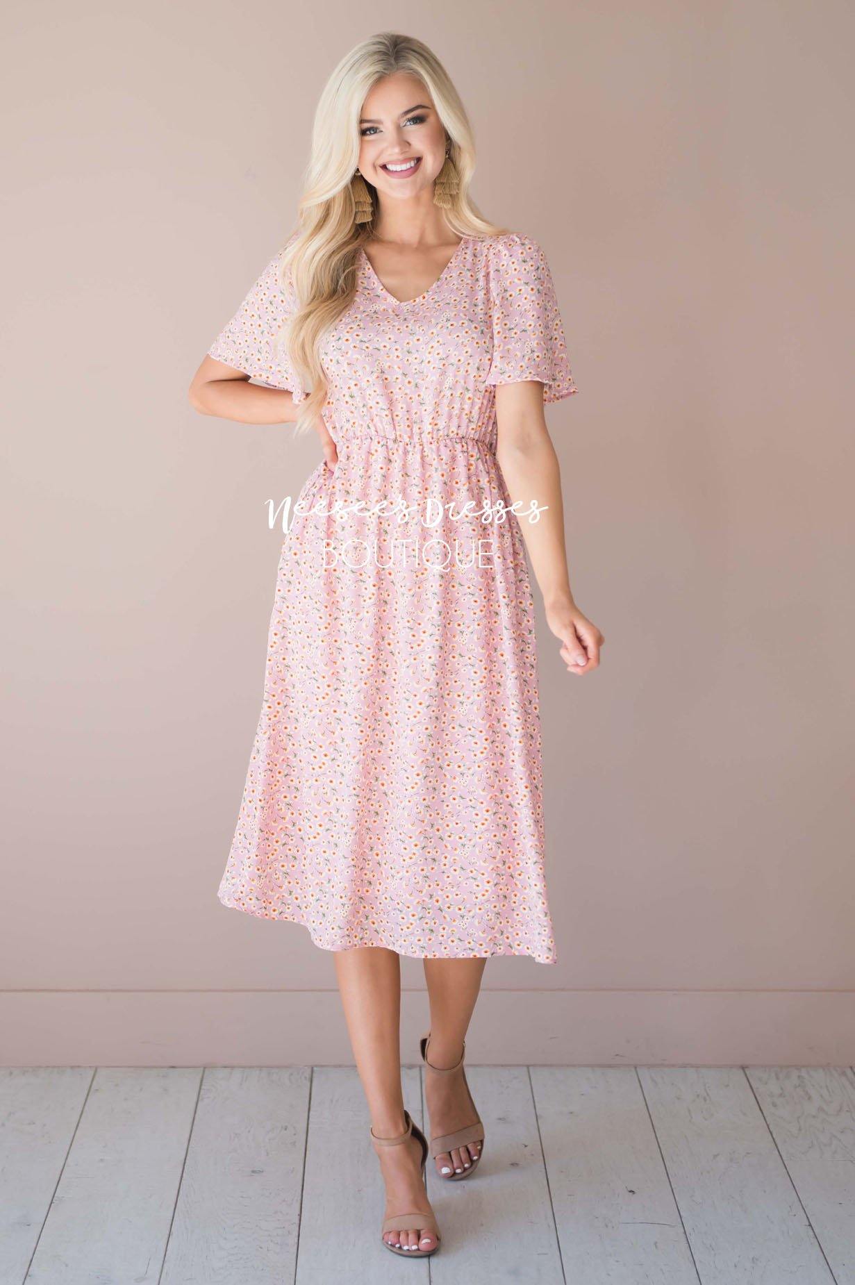 Pink Yellow Mini Floral Modest Dress | Best Place To Buy Modest Dresses ...