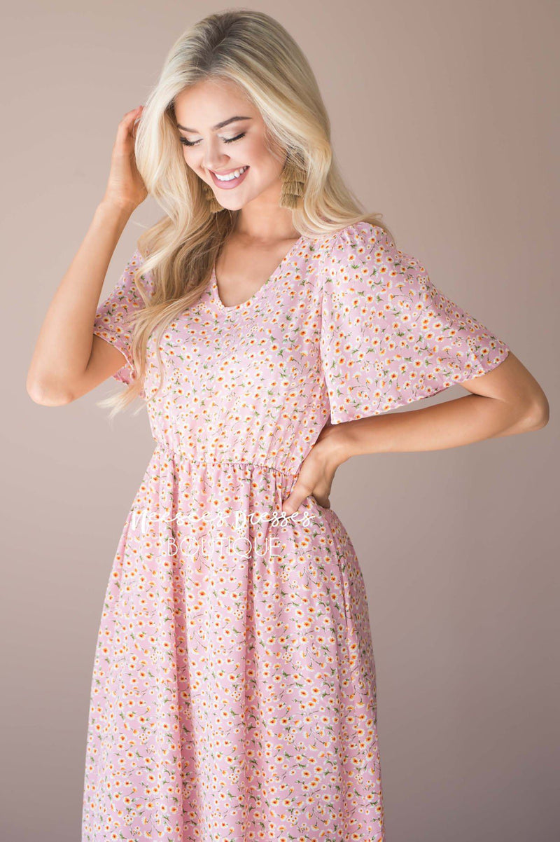 Pink Yellow Mini Floral Modest Dress | Best Place To Buy Modest Dresses ...