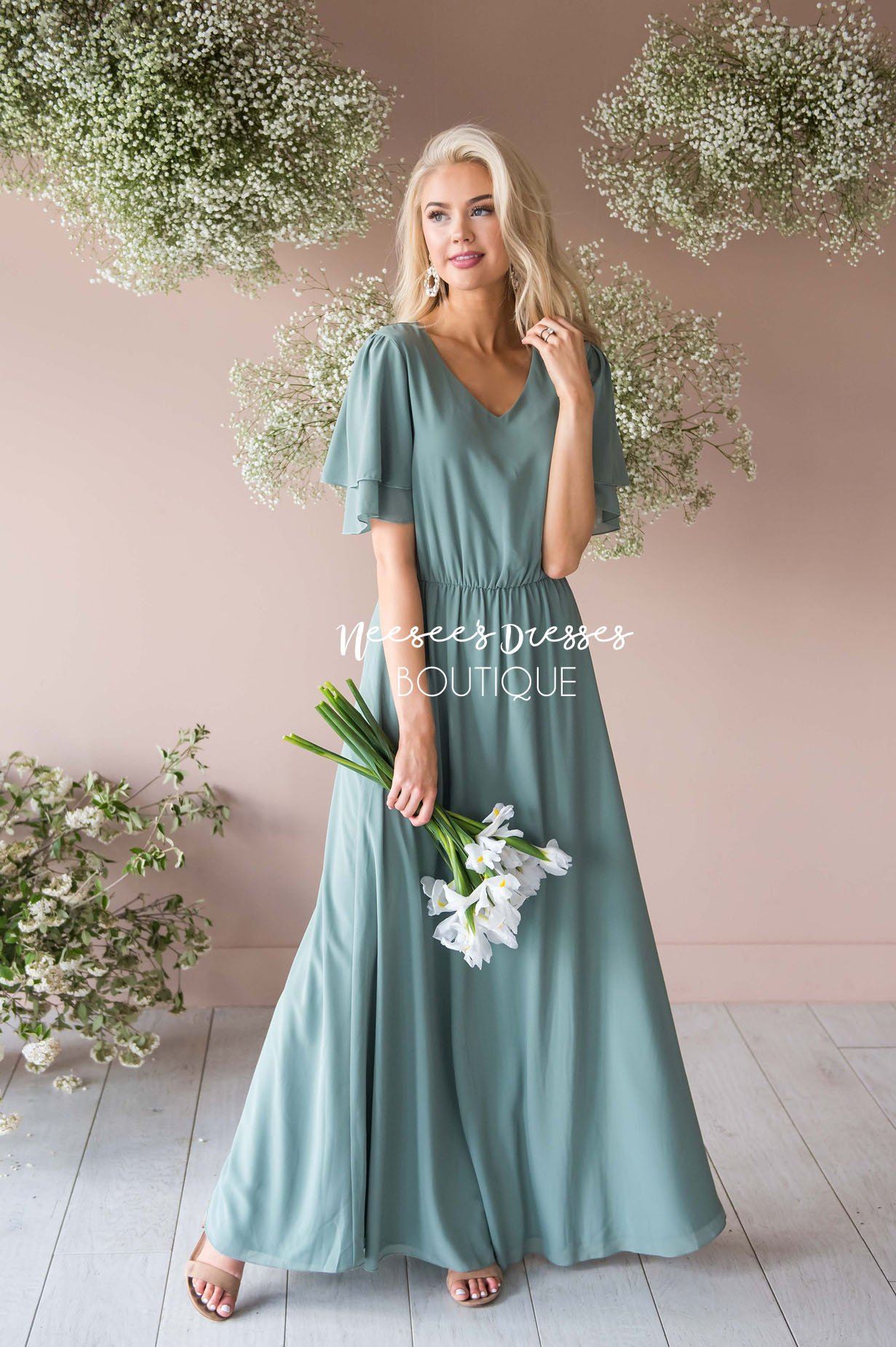 sage green modest dress