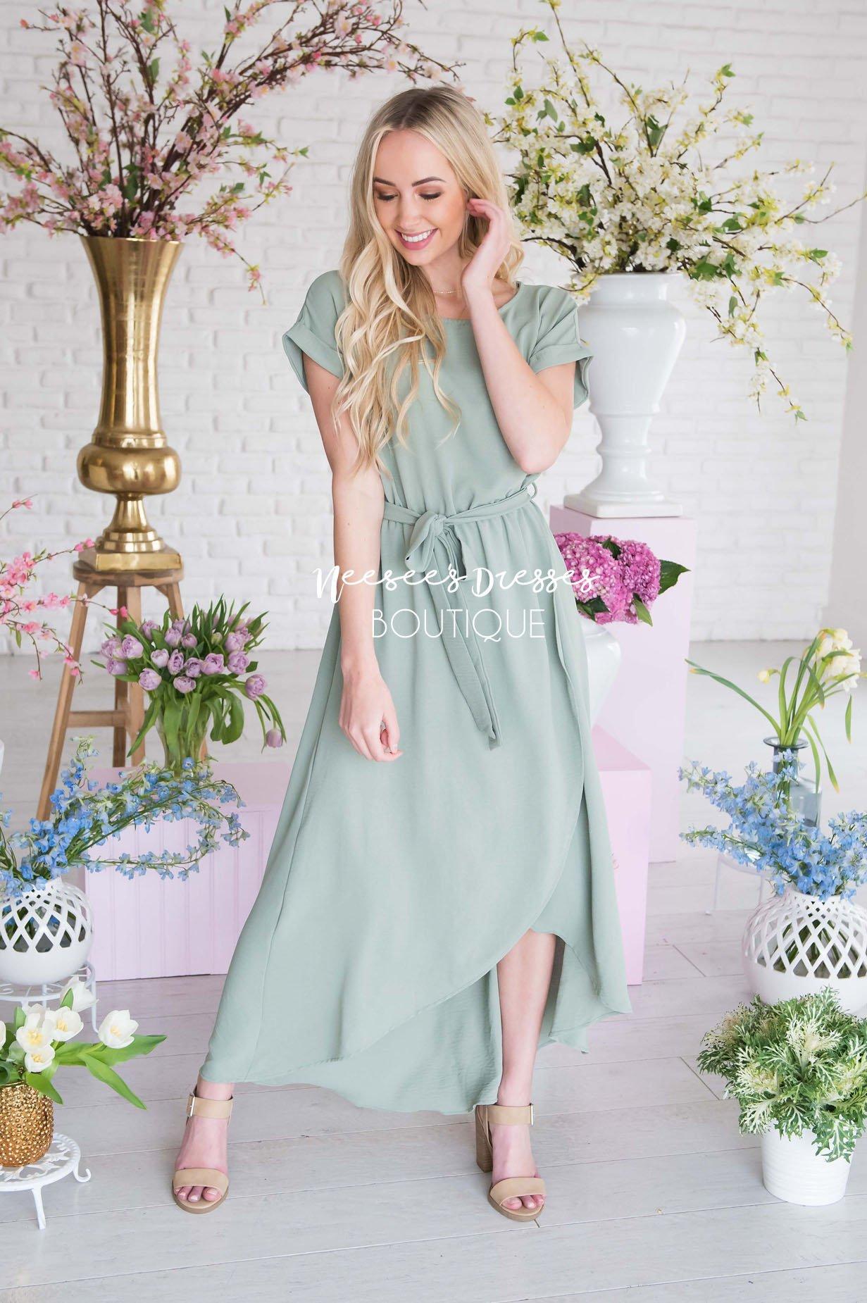 Sage Wrap Dress Modest Church Dress | Best and Affordable Modest ...