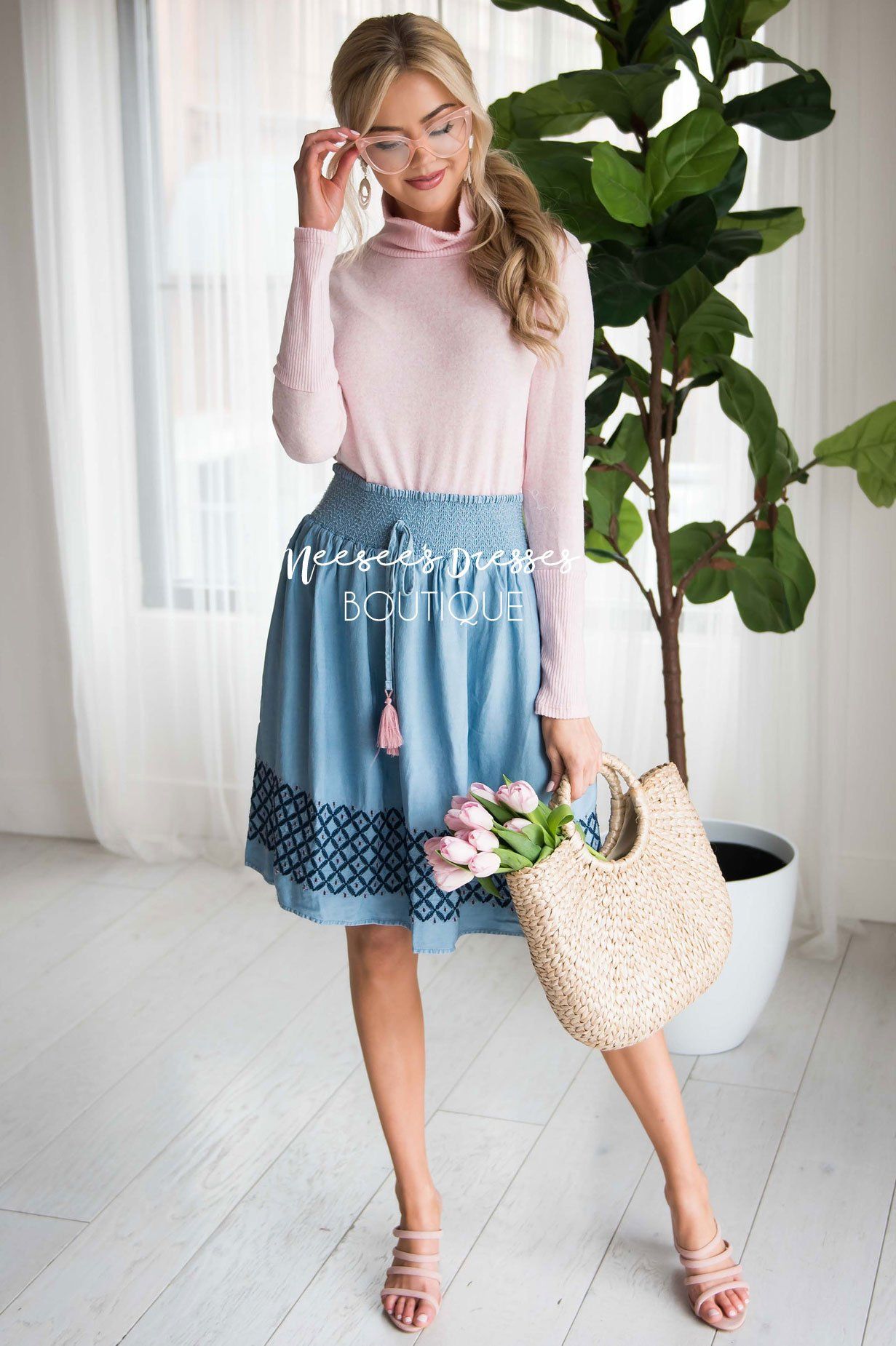 Chambray Smockwaist Tassel Skirt