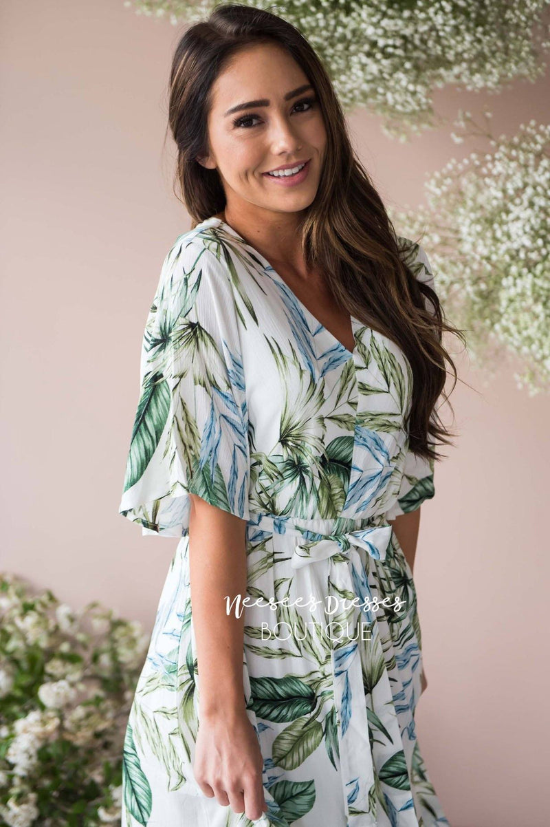 Tropical Print Tie Waist Modest Dress | Best and Affordable Modest ...