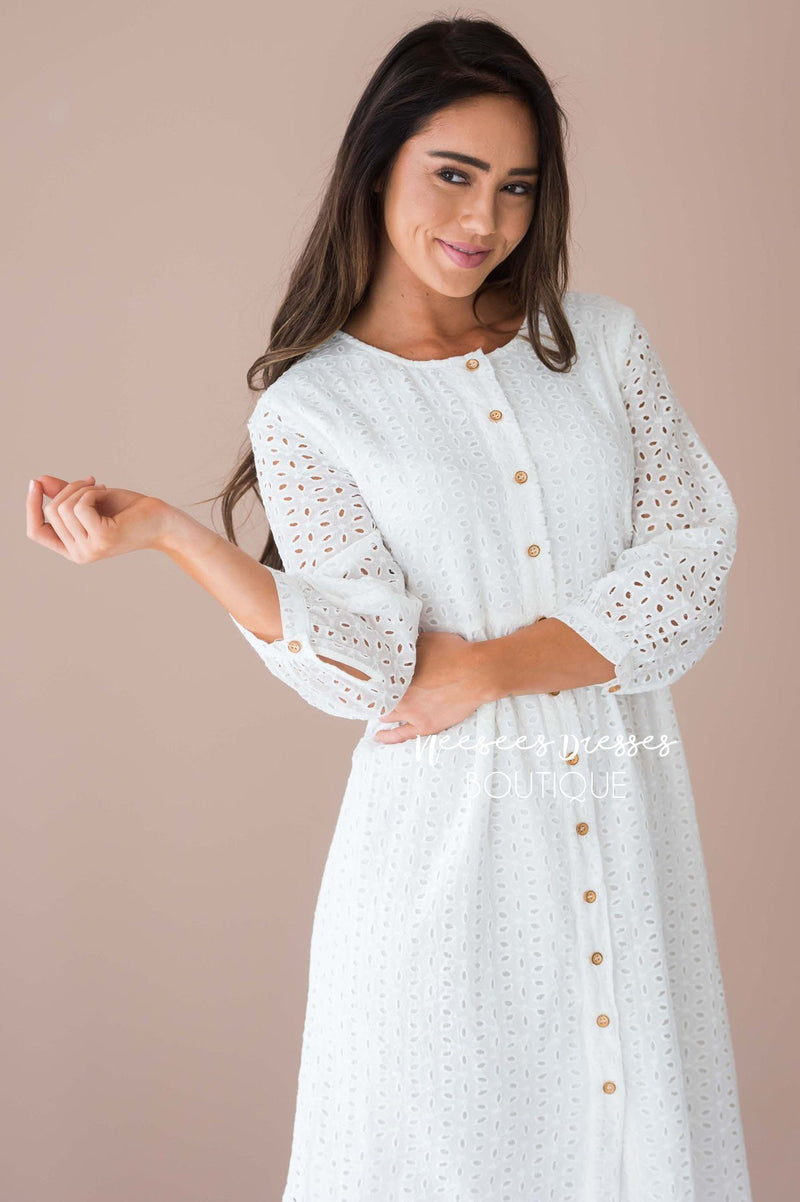 White Eyelet Modest Dress | Best and Affordable Modest Boutique | Cute ...
