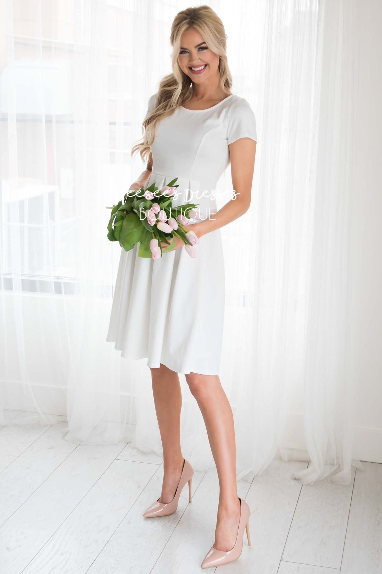 modest white midi dress