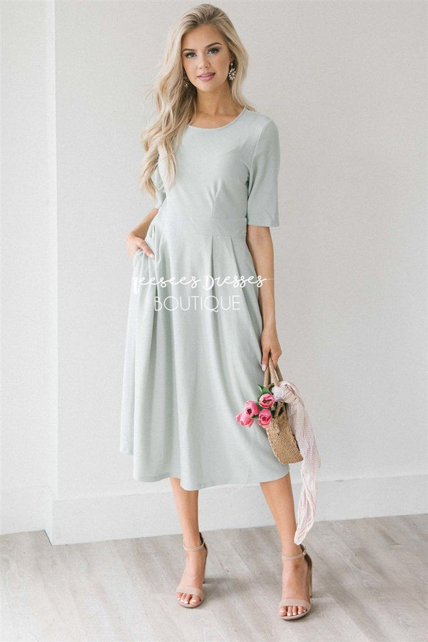 Sage Pleated Pockets Dress Modest Dress | Best Online Modest Boutique ...