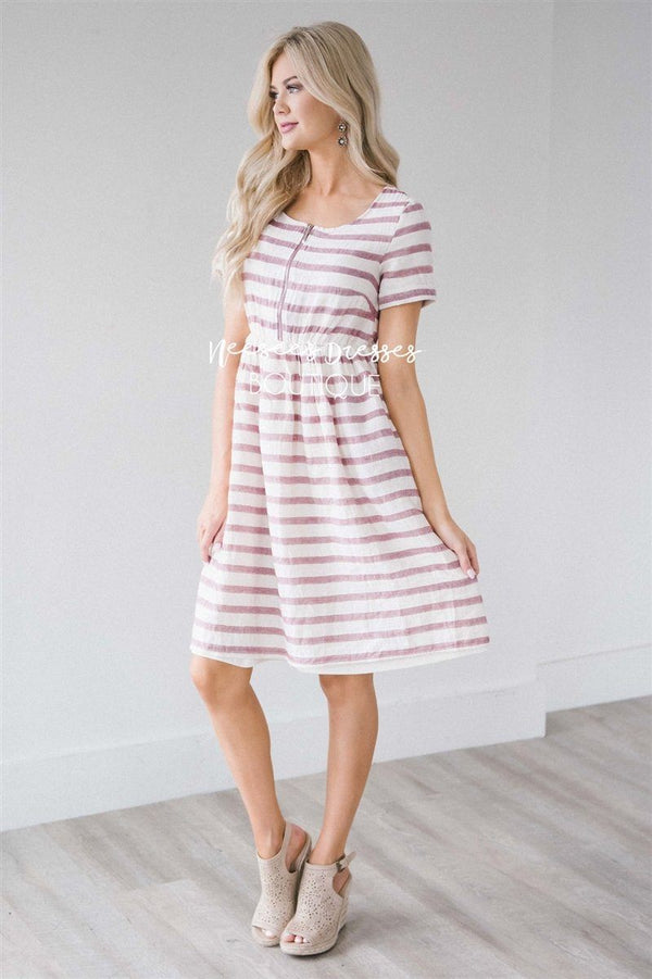 Raspberry and Cream Stripe Modest Summer Dress | Cute Modest Clothes ...