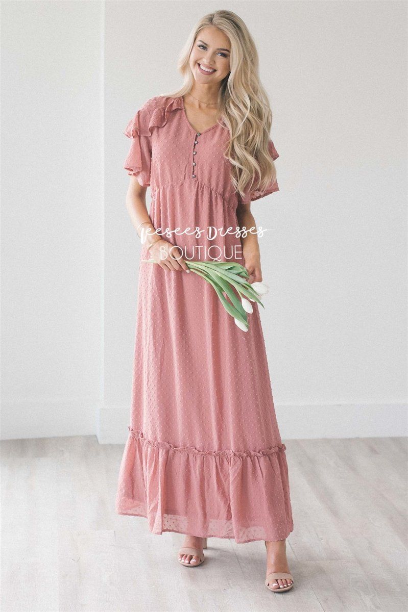 dusty pink maxi dress with sleeves