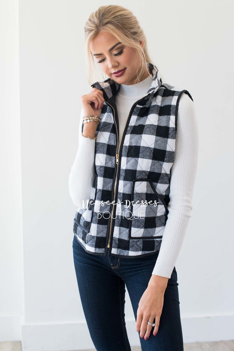 Black and White Checkered  Vest Modest  Dresses Cute Comfy 