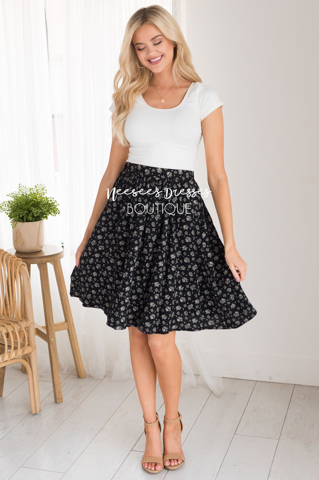 Black & Cream Textured Modest Skirt - NeeSee's Dresses