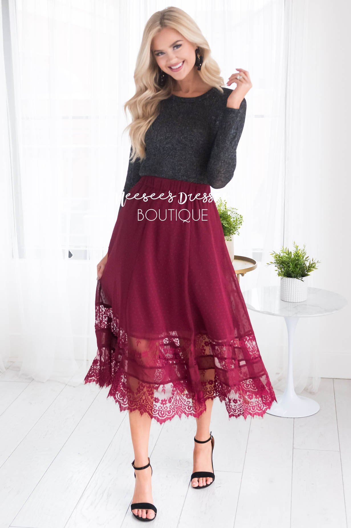 maroon lace skirt