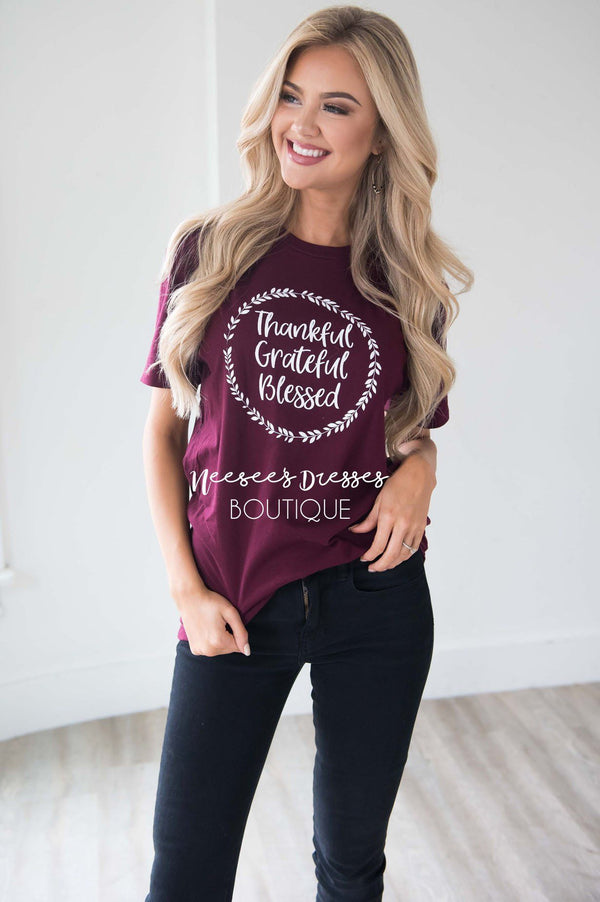 Thankful Grateful Blessed Heart Graphic Tee Modest Dress | Modest ...