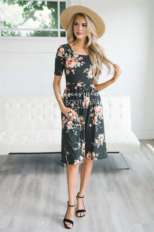 Black Polka Dot Floral Modest Summer Dress | Cute Modest Clothes ...